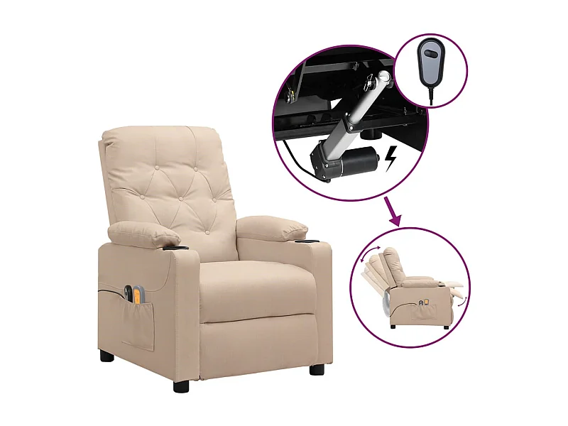 Poltrona elevatória de massagens elétrica tecido creme