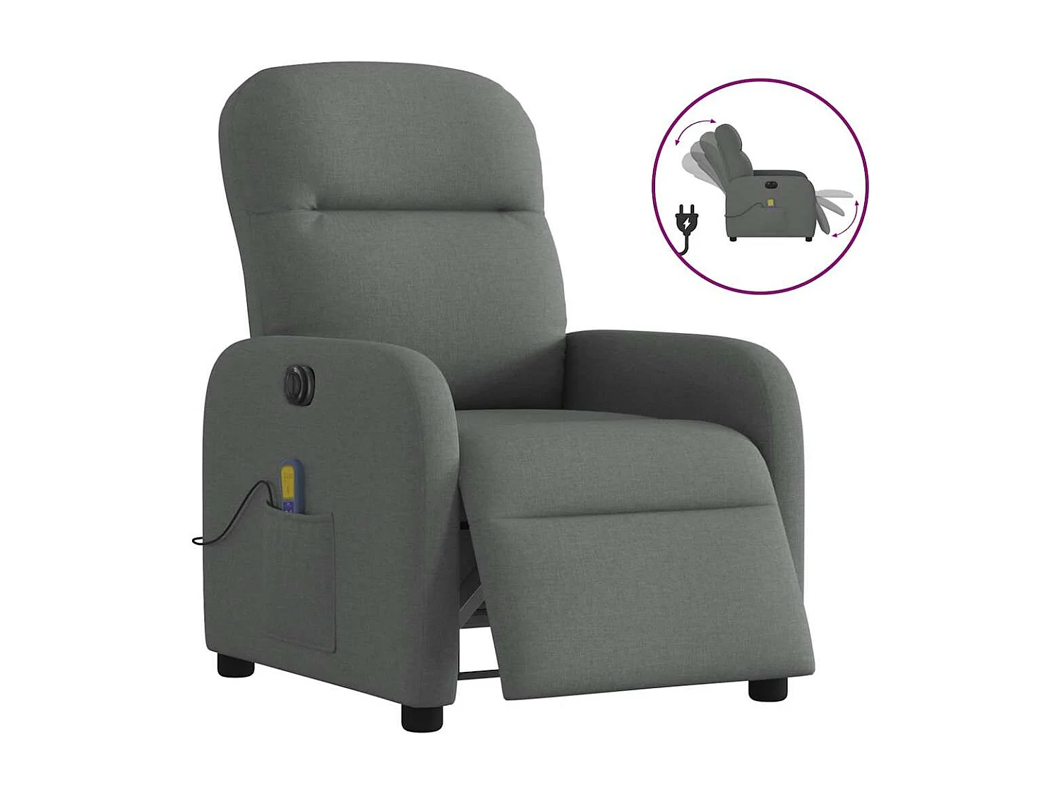 Sillón reclinable de masaje eléctrico tela gris oscuro