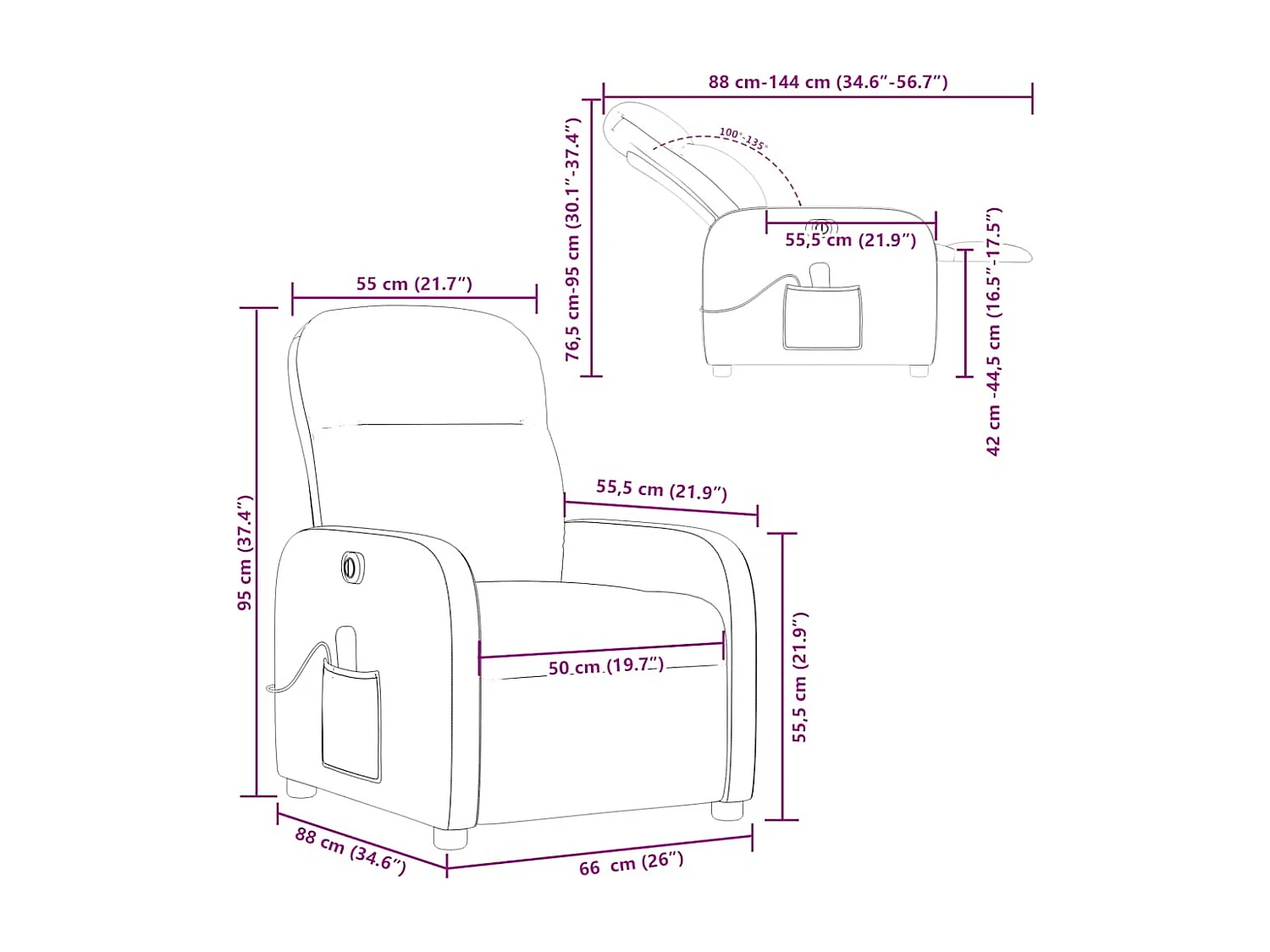 Sillón reclinable de masaje eléctrico tela gris oscuro