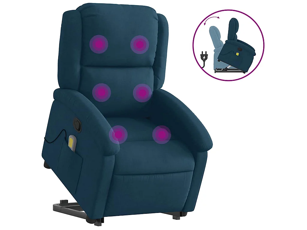 Poltrona Alzapersona Massaggiante Reclinabile Blu in Velluto
