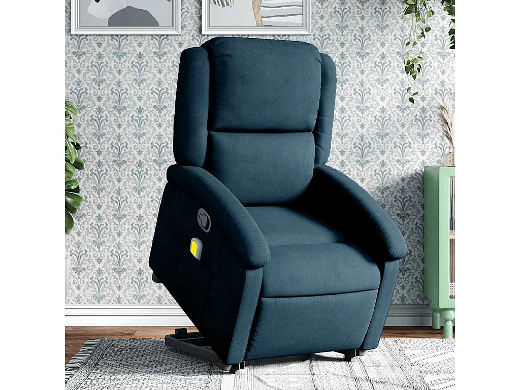 Poltrona Alzapersona Massaggiante Reclinabile Blu in Velluto