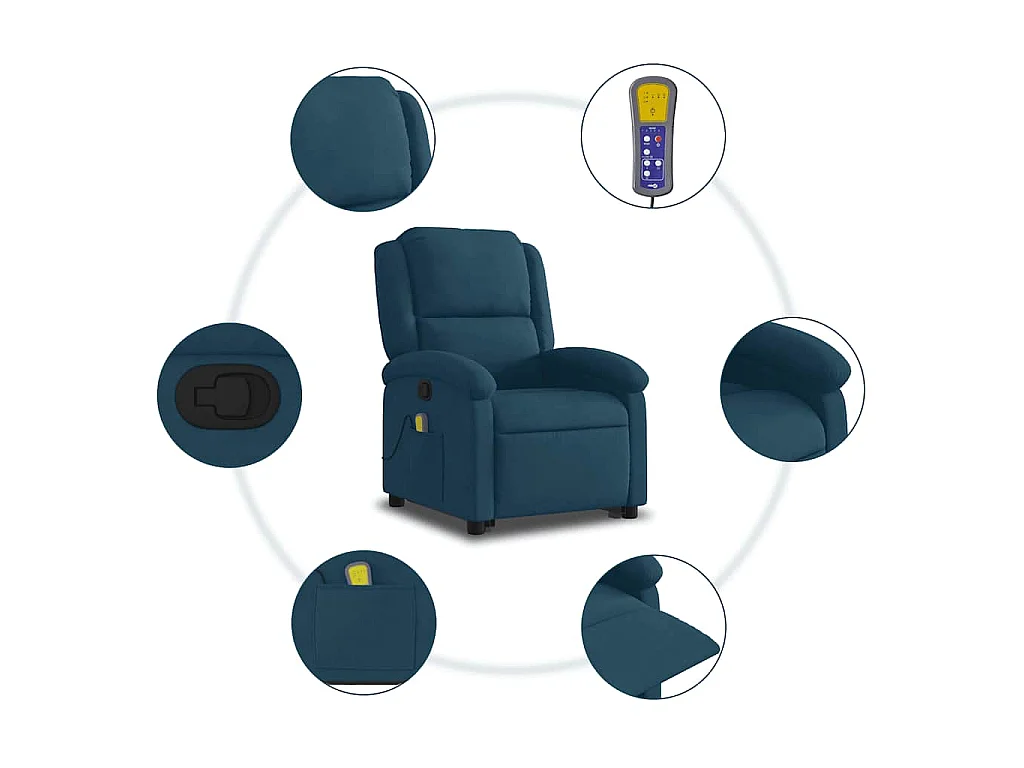 Massagesessel mit Aufstehhilfe Blau Samt