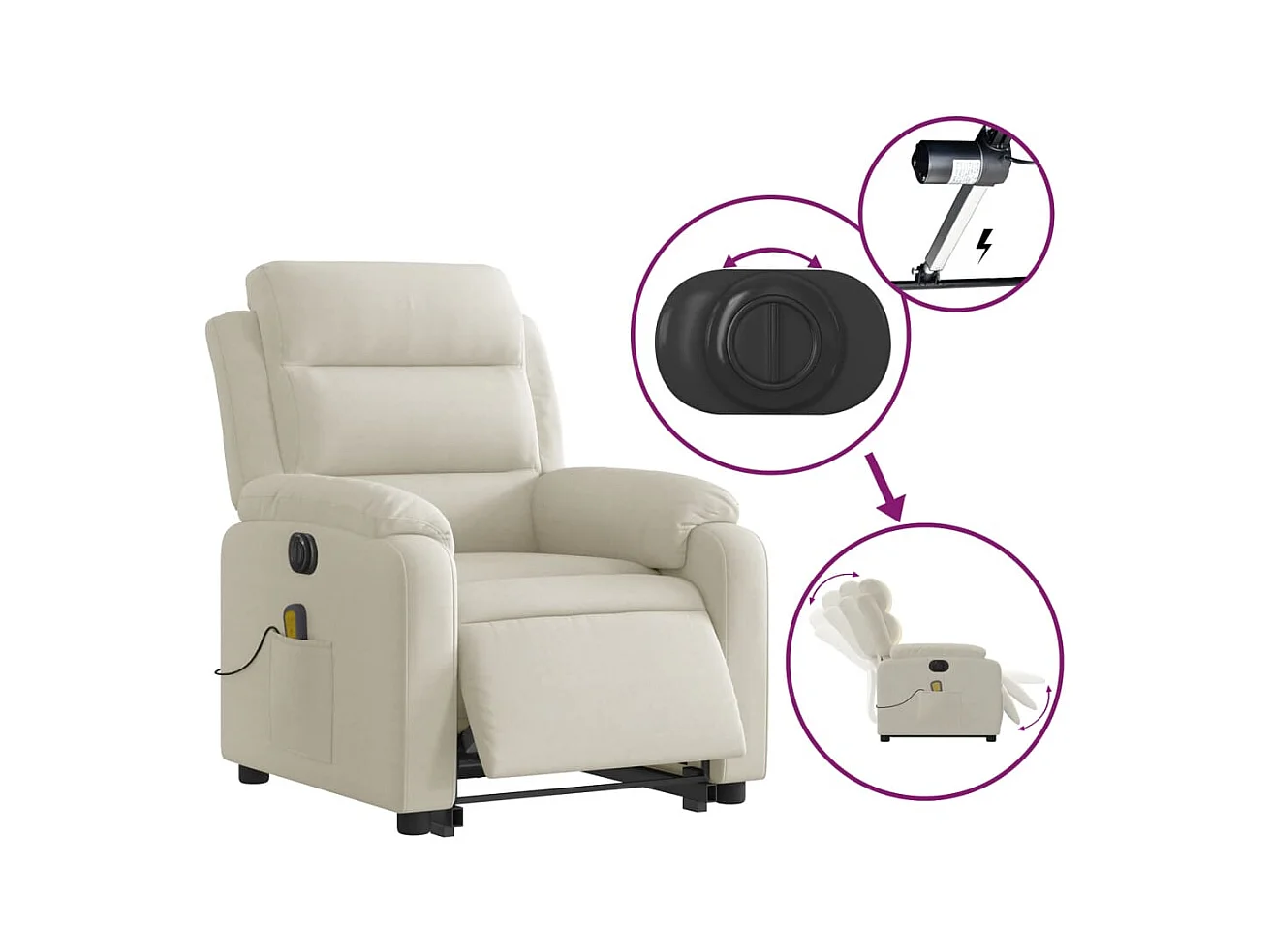 Fauteuil inclinable de massage électrique crème velours