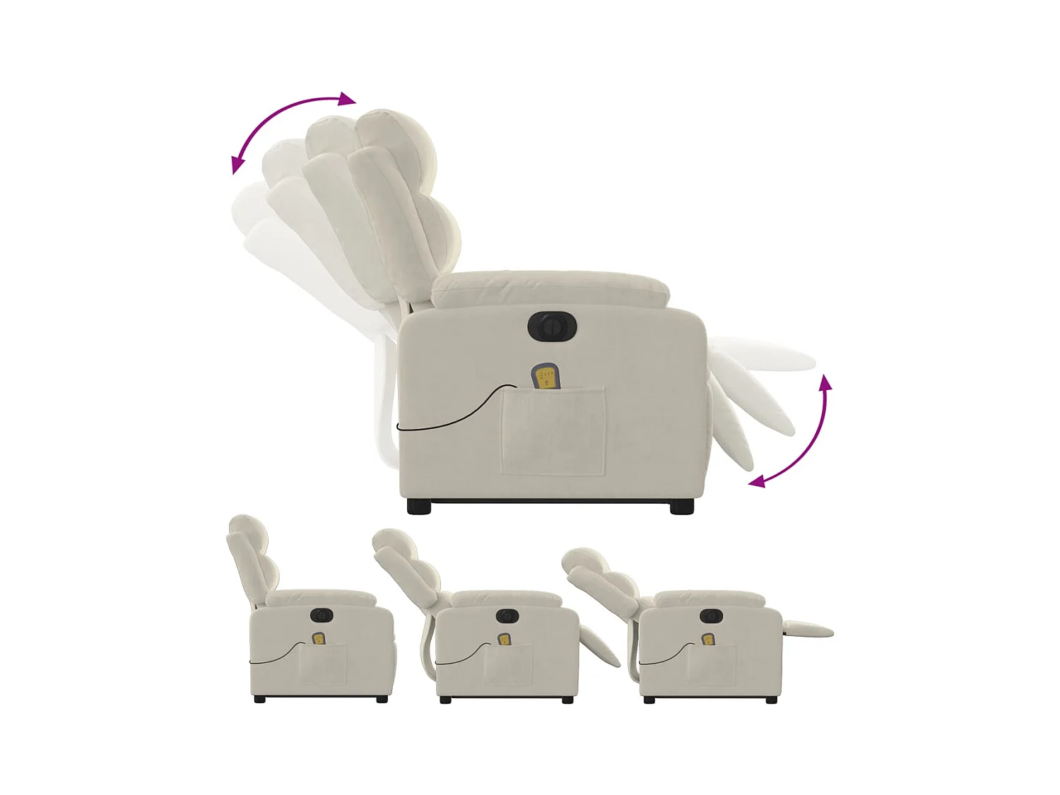 Fauteuil inclinable de massage électrique crème velours