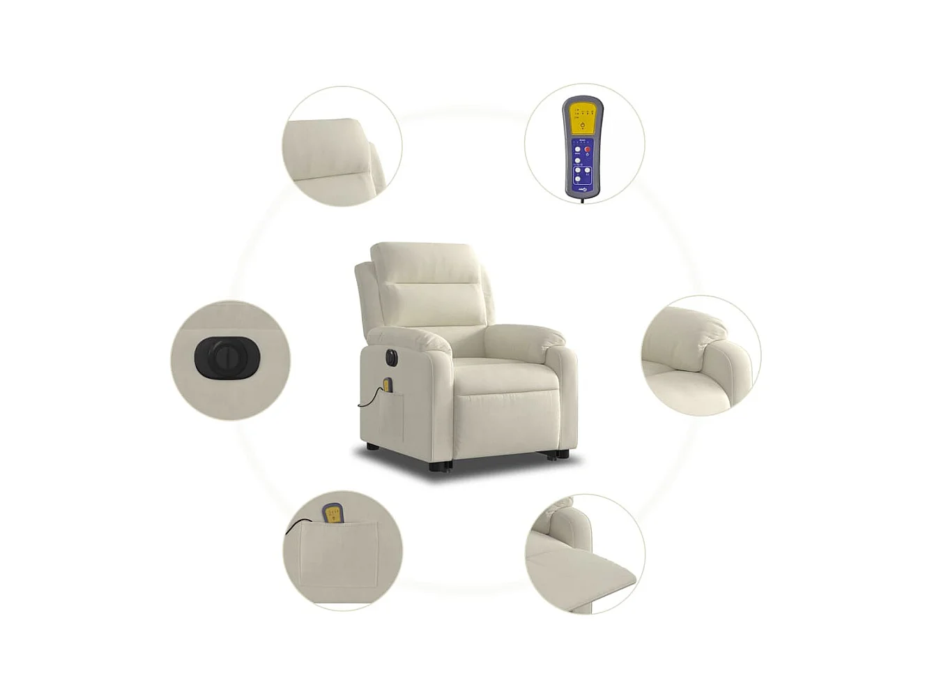 Fauteuil inclinable de massage électrique crème velours
