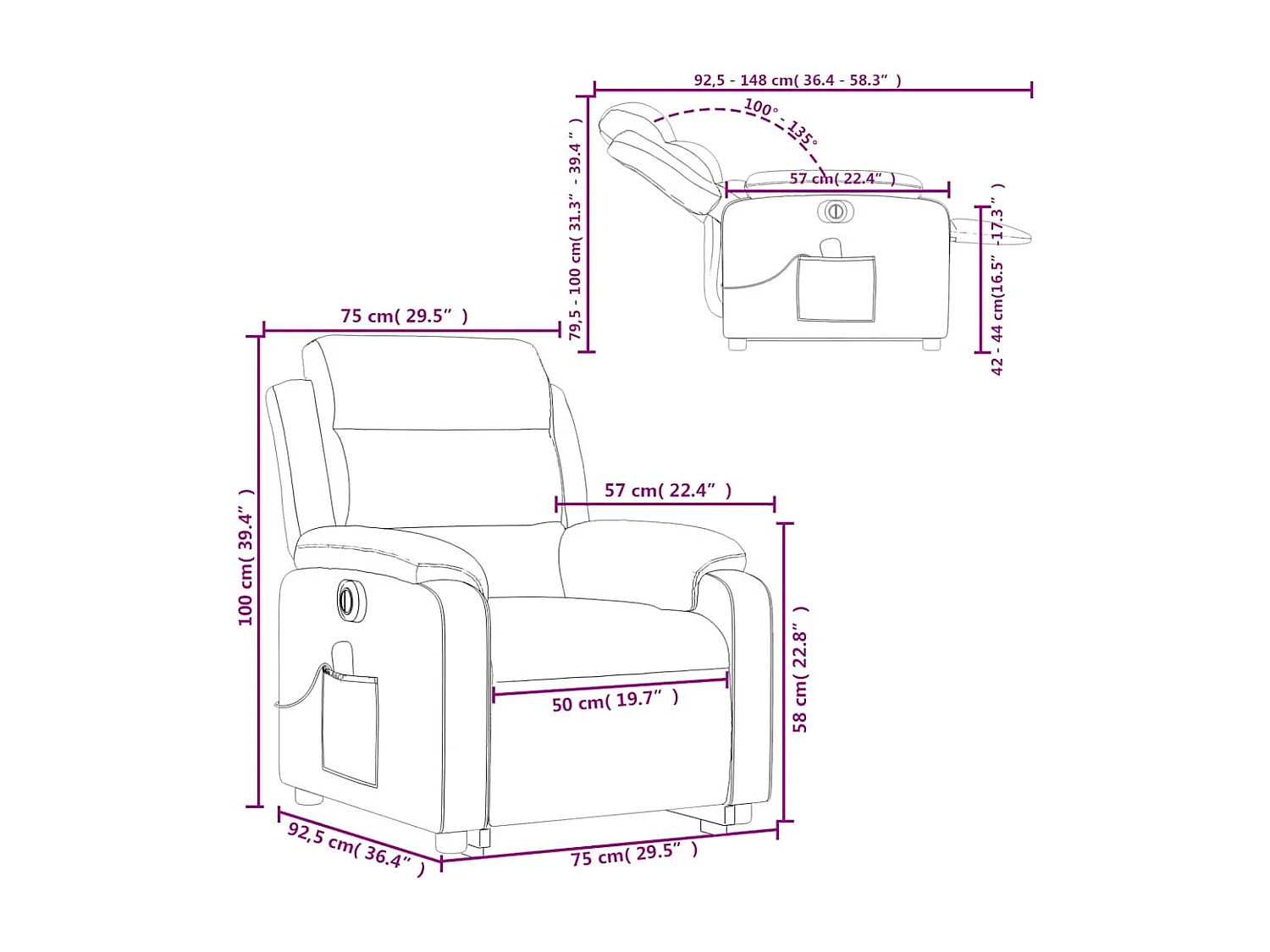 Fauteuil inclinable de massage électrique crème velours