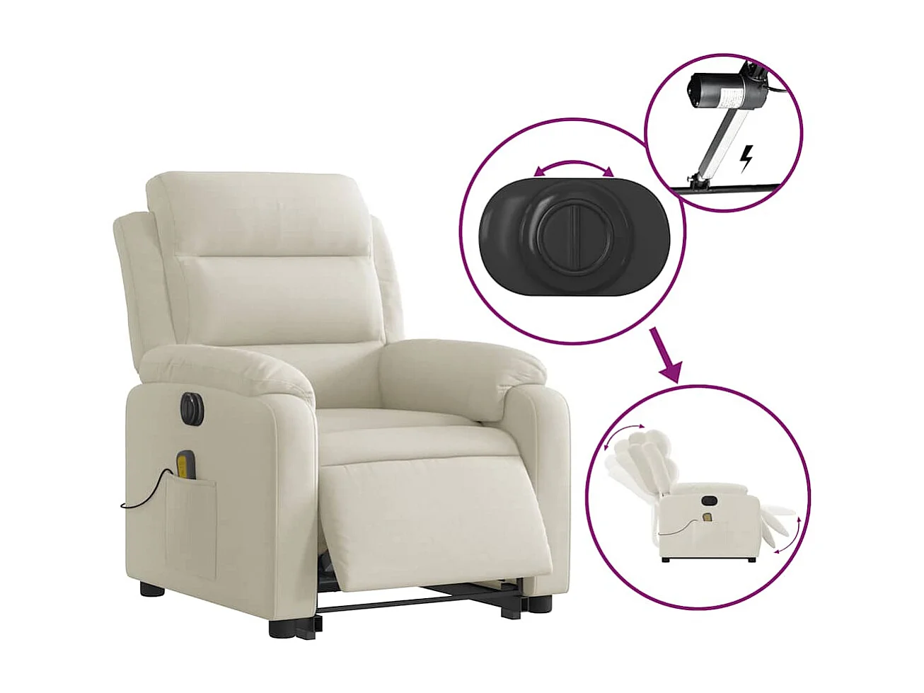 Fauteuil inclinable de massage électrique crème velours