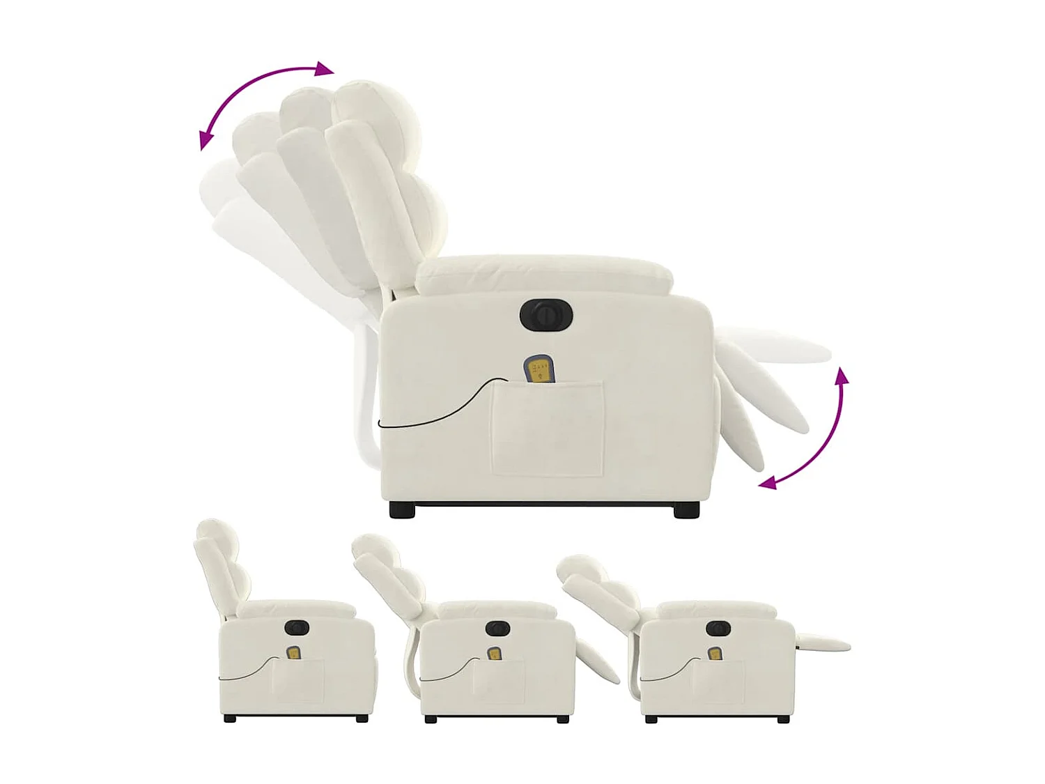 Fauteuil inclinable de massage électrique crème velours