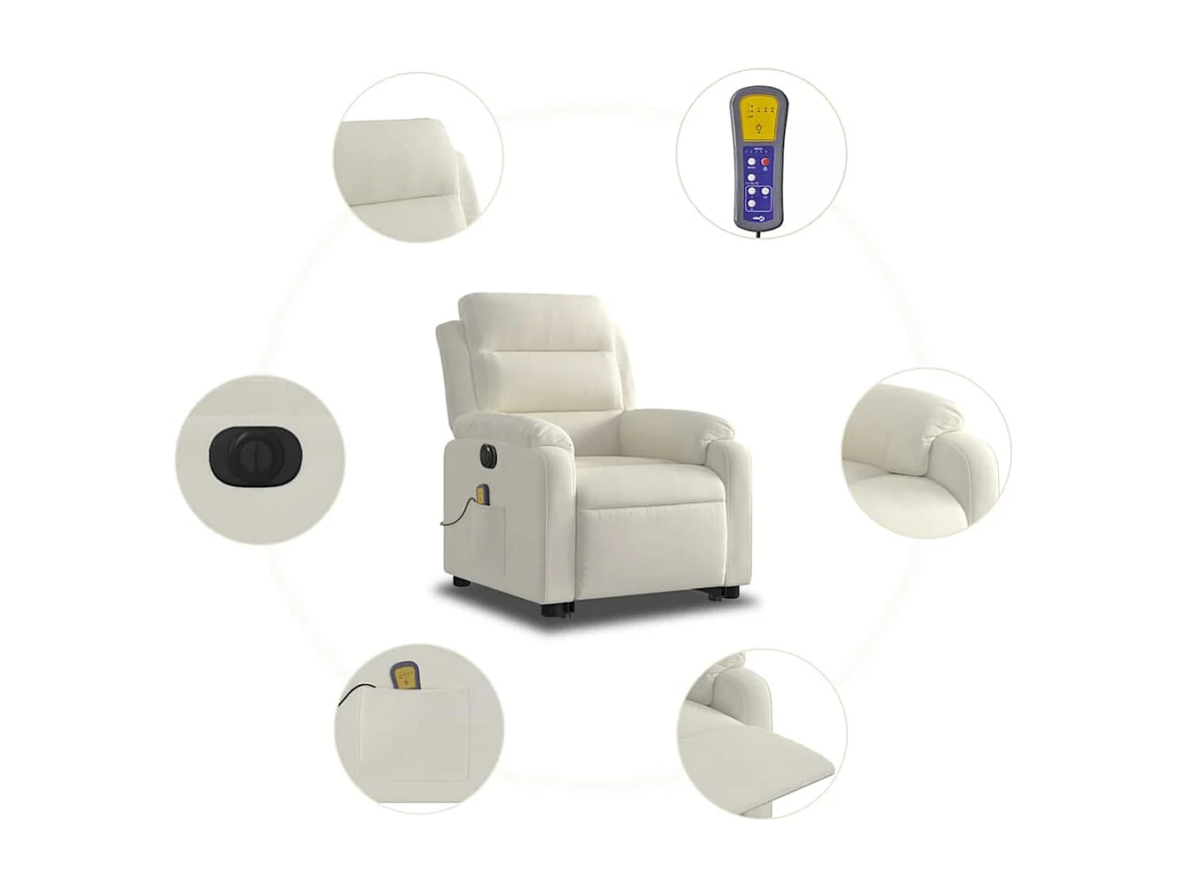 Sillón reclinable de masaje eléctrico elevable terciopelo crema