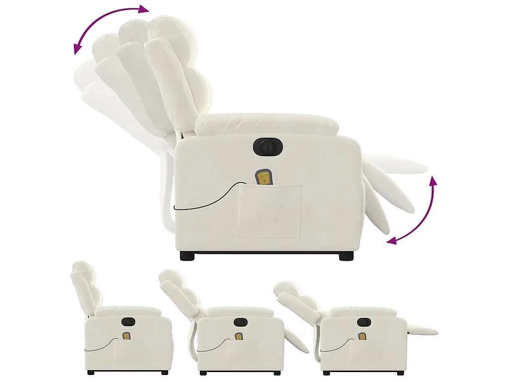 Fauteuil inclinable de massage électrique crème velours
