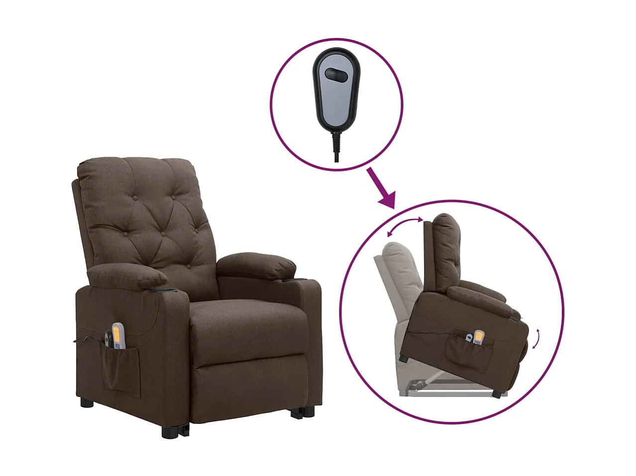 Massagesessel mit Aufstehhilfe Braun Stoff