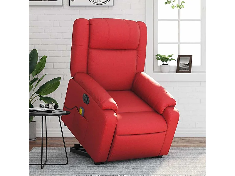 Sillón de majaje elevable eléctrico cuero artificial rojo