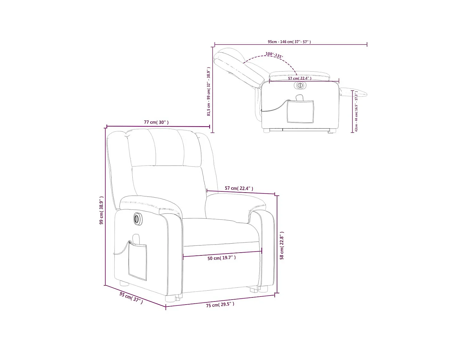 Fauteuil inclinable de massage électrique rouge similicuir