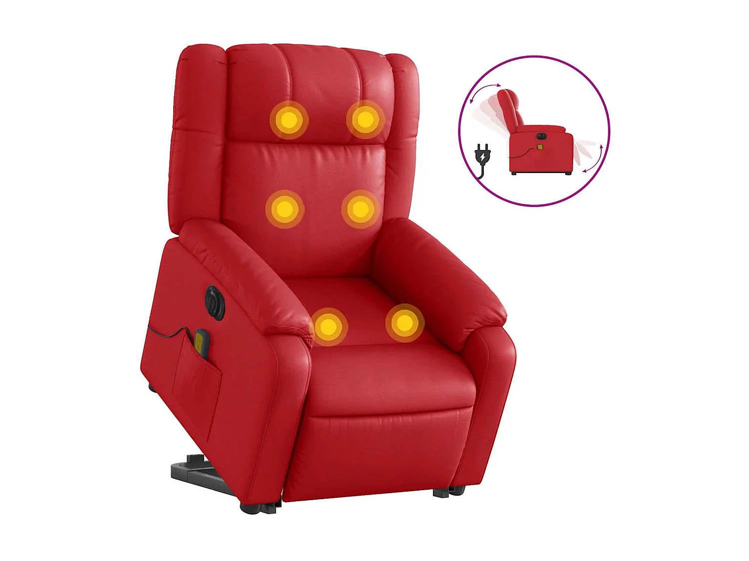 Sillón de majaje elevable eléctrico cuero artificial rojo