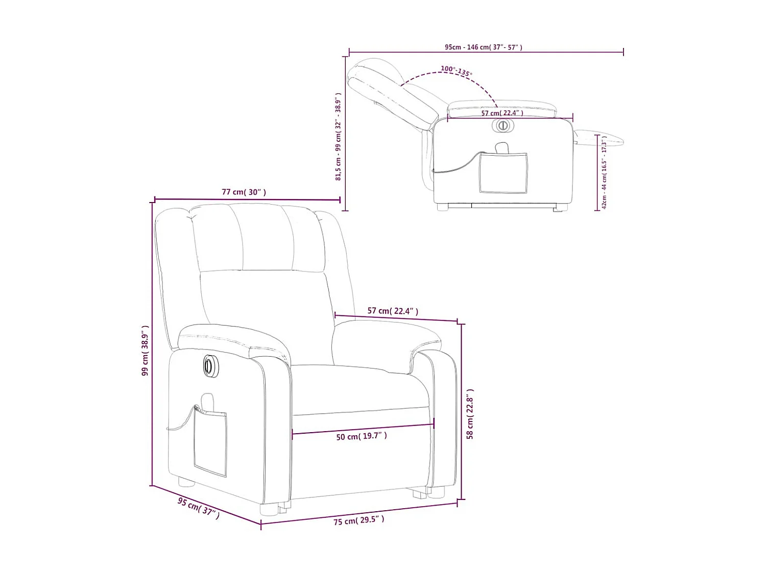 Sillón de majaje elevable eléctrico cuero artificial rojo