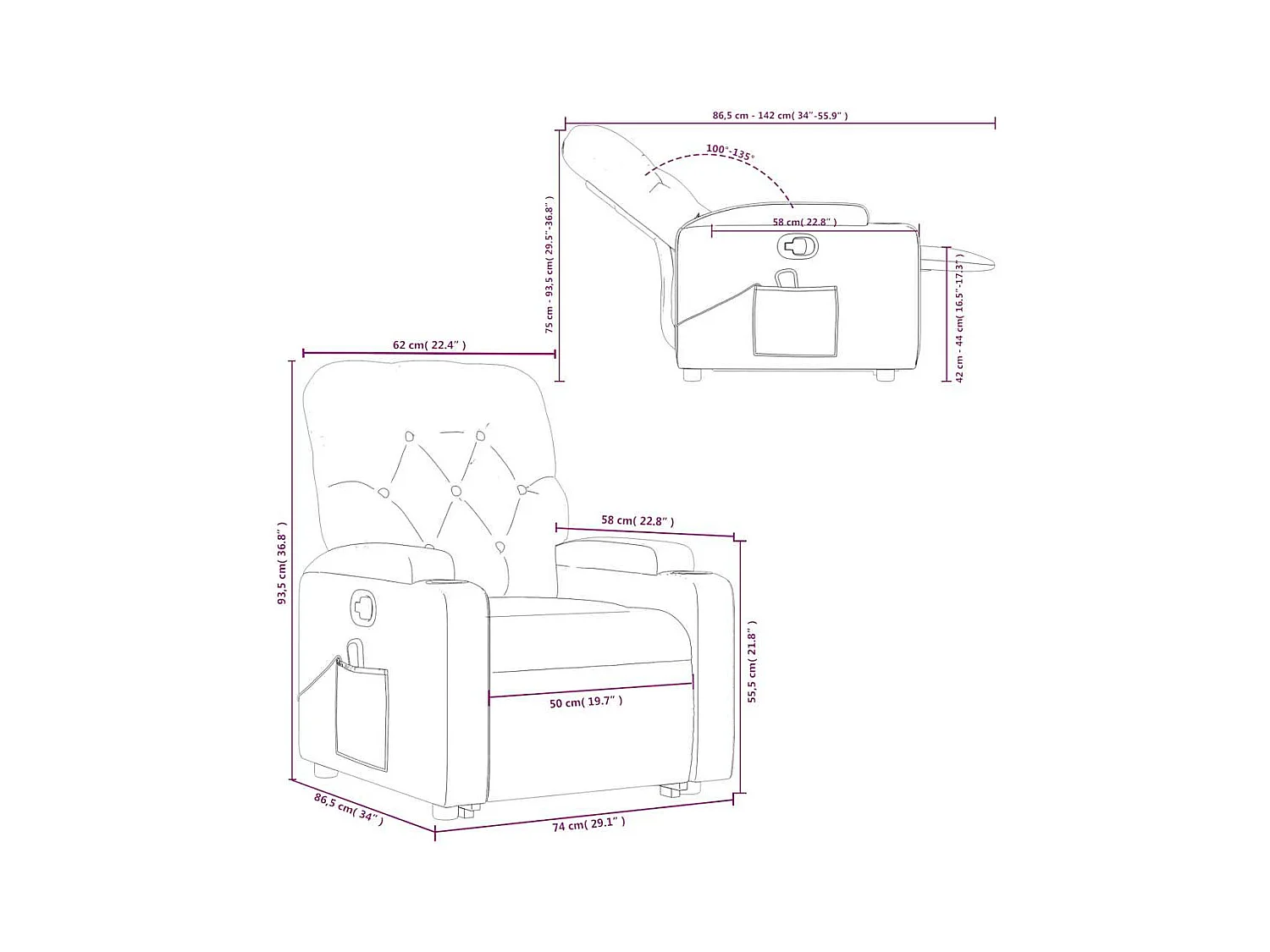 Fauteuil inclinable de massage Vert foncé Tissu