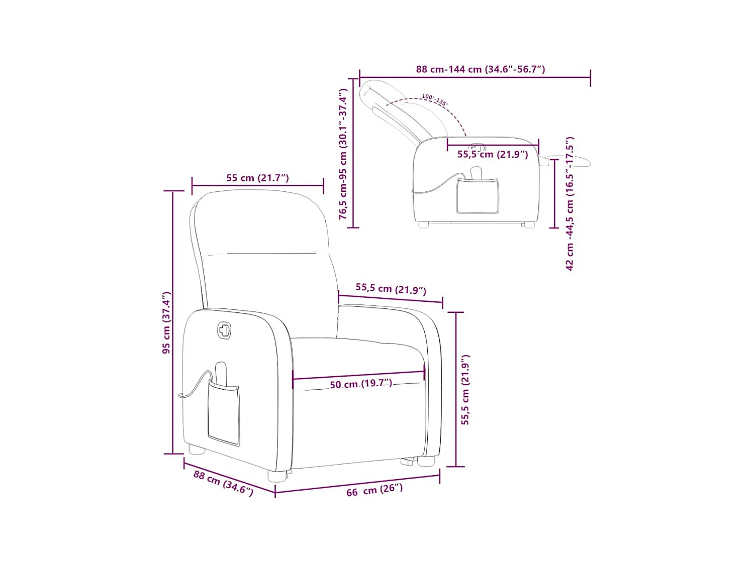 Fauteuil inclinable de massage Marron foncé Tissu