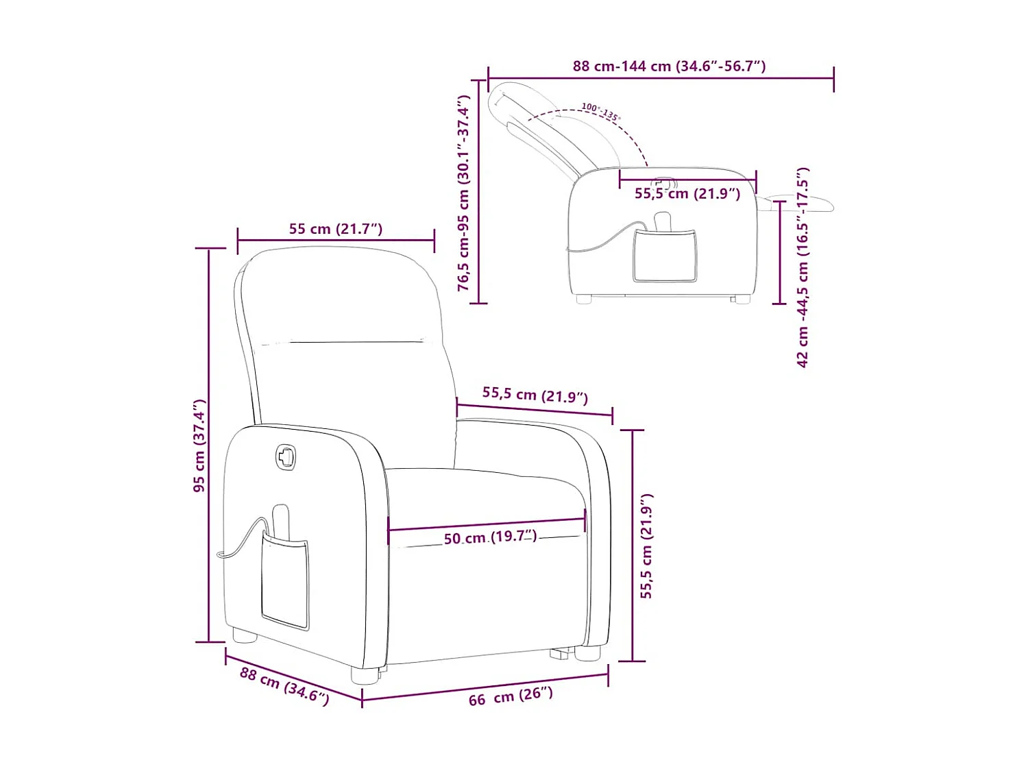 Fauteuil inclinable de massage Marron foncé Tissu