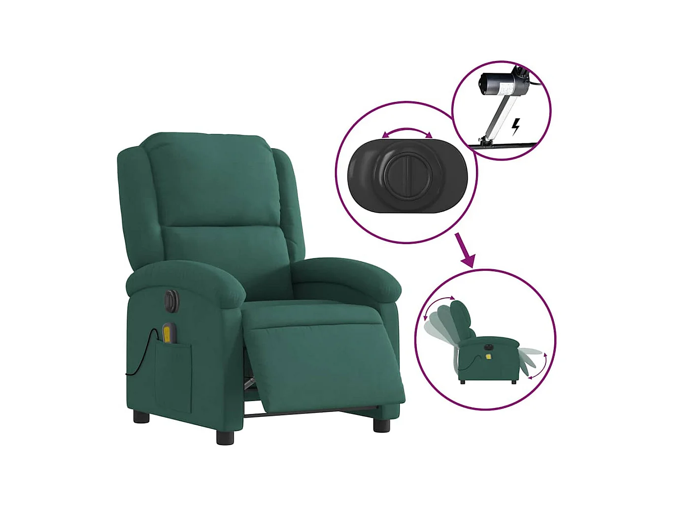Fauteuil inclinable de massage électrique vert foncé velours