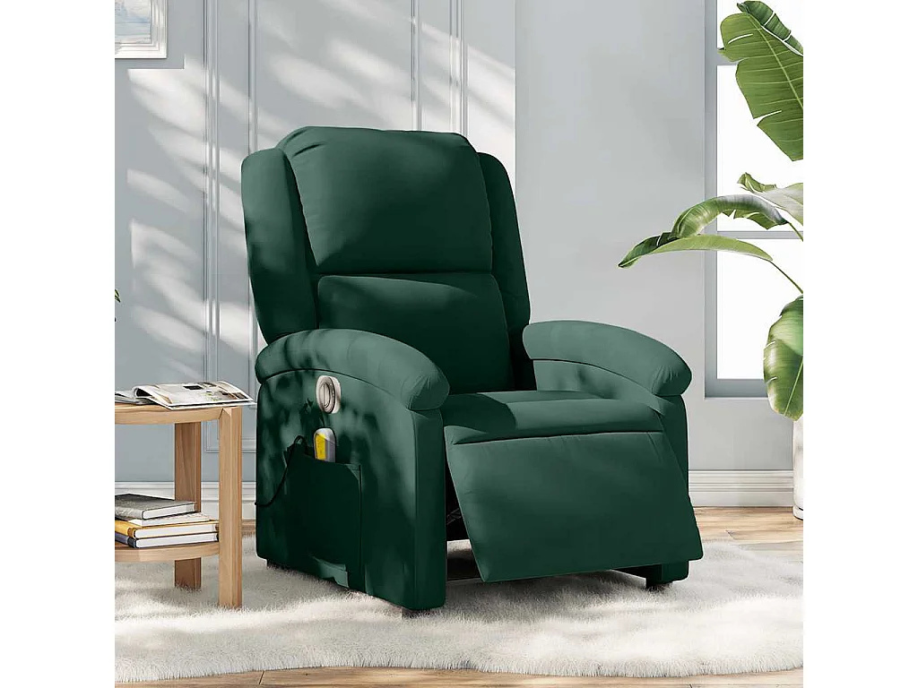 Sillón reclinable de masaje eléctrico terciopelo verde oscuro