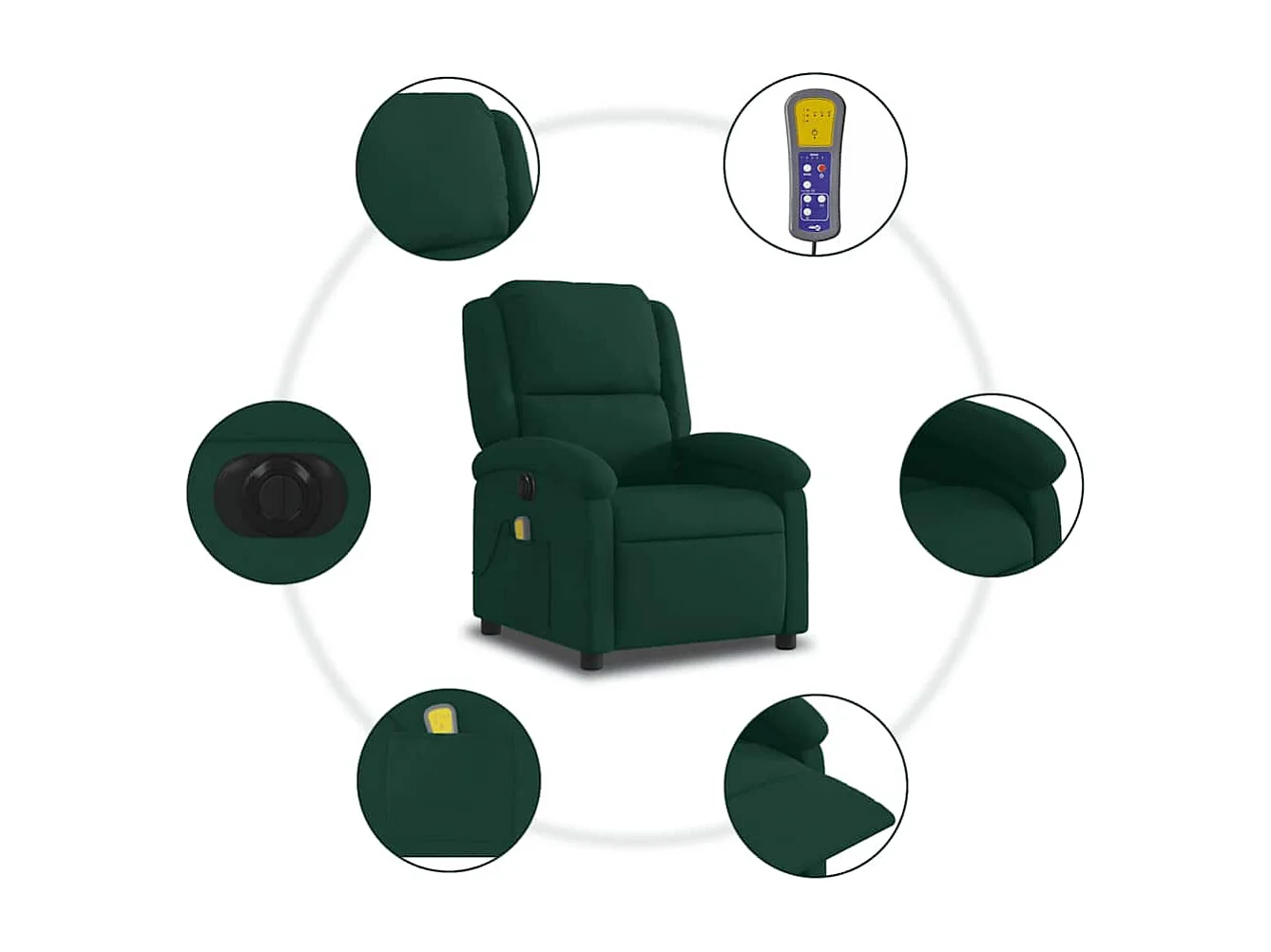 Fauteuil inclinable de massage électrique vert foncé velours