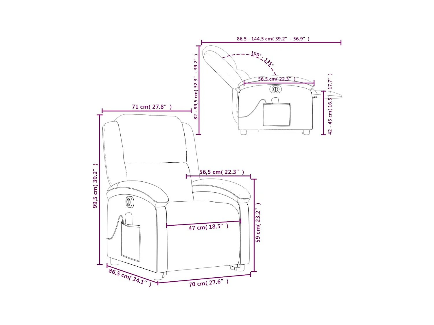 Fauteuil inclinable de massage électrique vert foncé velours