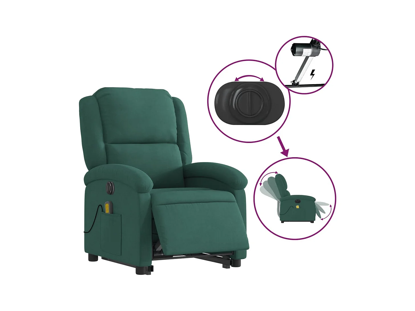 Fauteuil inclinable de massage électrique vert foncé velours