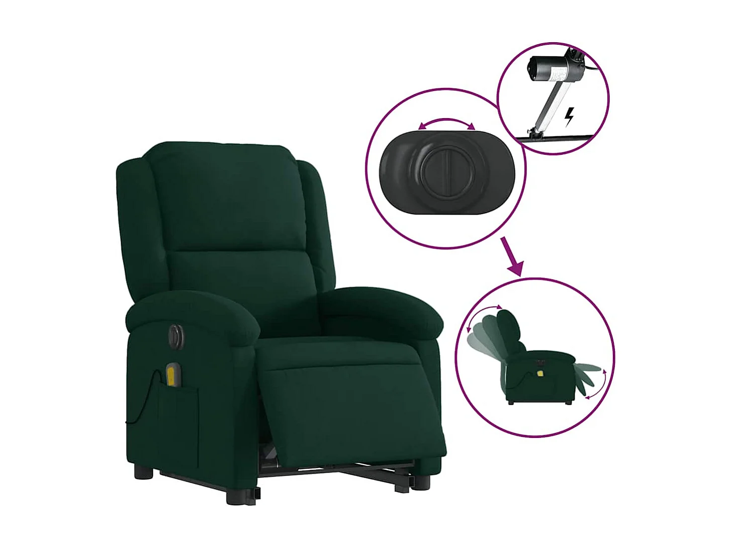 Fauteuil inclinable de massage électrique vert foncé velours