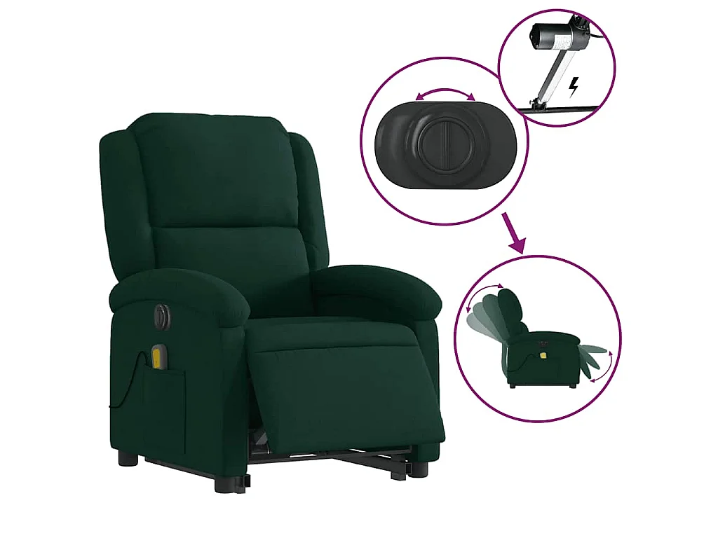Fauteuil inclinable de massage électrique vert foncé velours