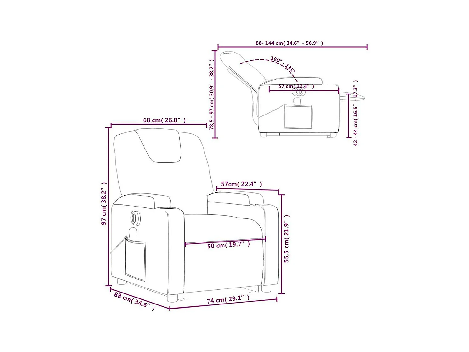 Fauteuil inclinable de massage électrique Marron foncé Tissu