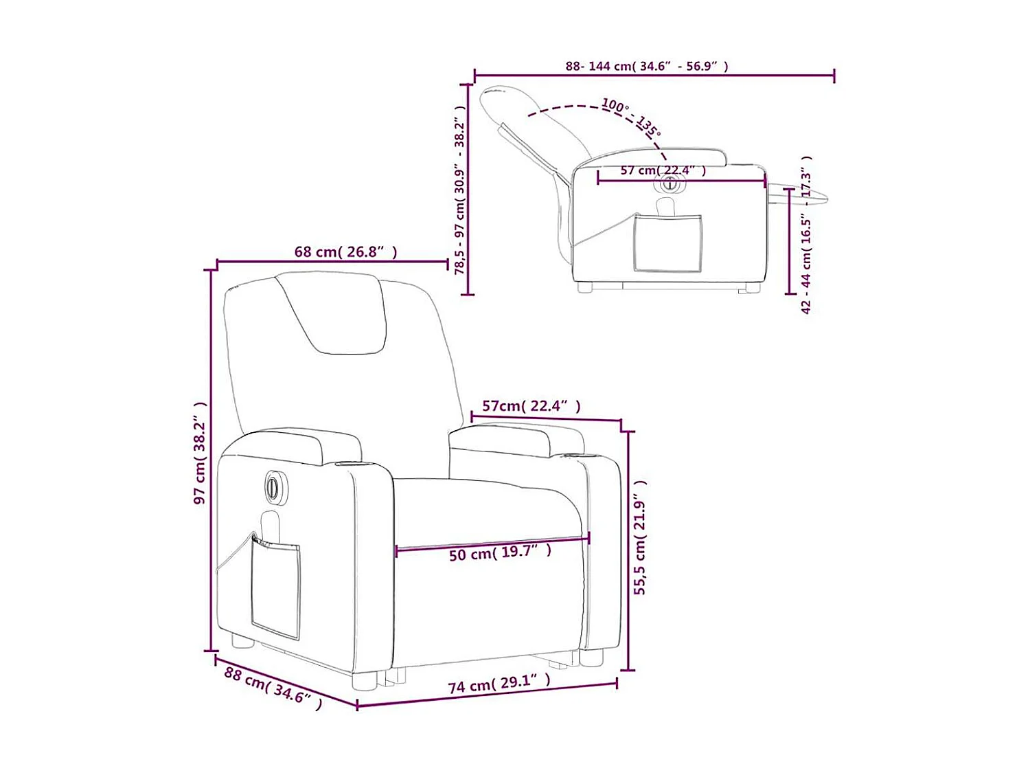 Elektrischer Massagesessel mit Aufstehhilfe Dunkelbraun Stoff