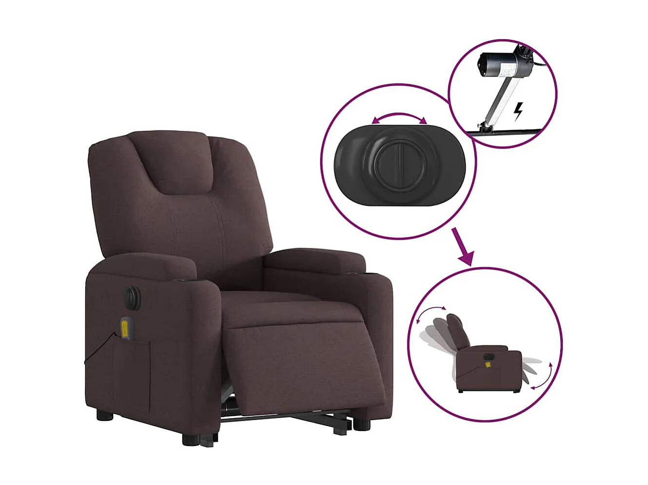 Fauteuil inclinable de massage électrique Marron foncé Tissu