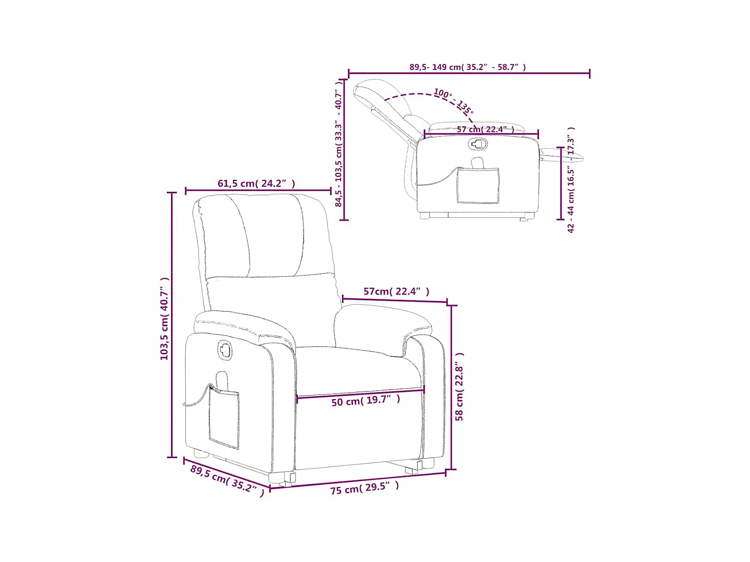 Fauteuil inclinable de massage taupe tissu microfibre