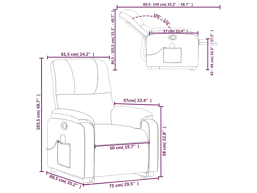 Fauteuil inclinable de massage taupe tissu microfibre