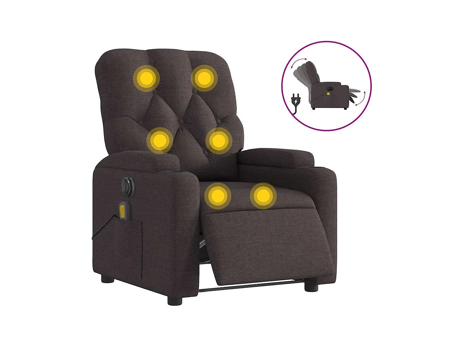 Fauteuil de massage inclinable électrique Marron foncé Tissu