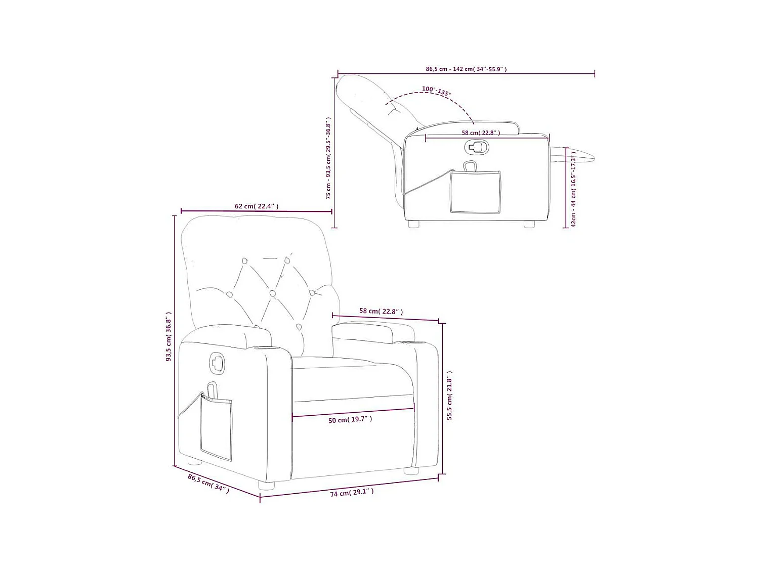 Fauteuil de massage inclinable Cappuccino Similicuir