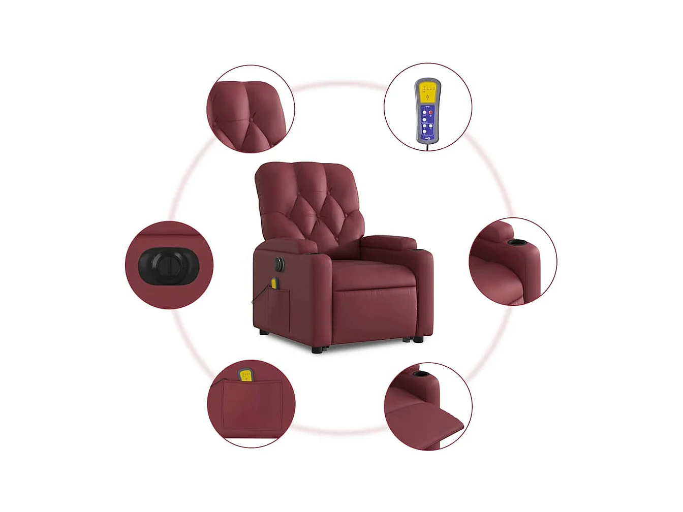 Fauteuil inclinable de massage électrique rouge bordeaux