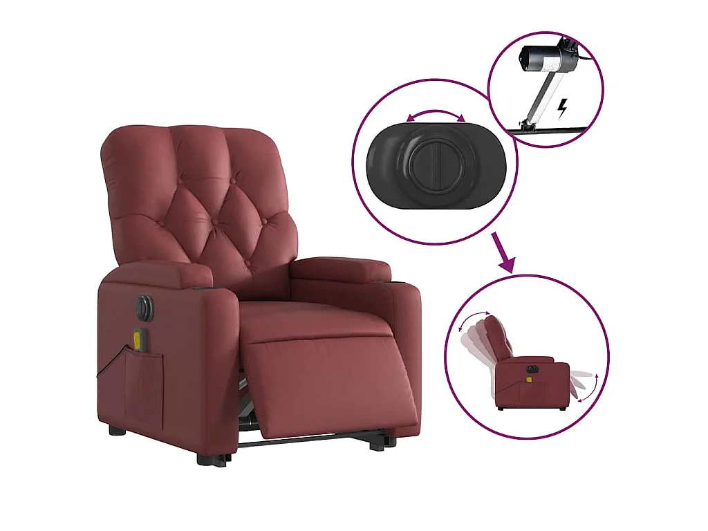 Fauteuil inclinable de massage électrique rouge bordeaux