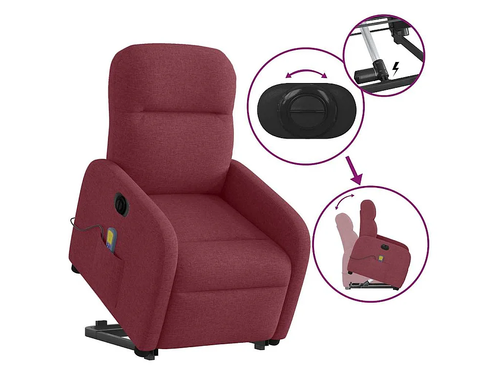 Fauteuil inclinable de massage électrique Rouge bordeaux Tissu