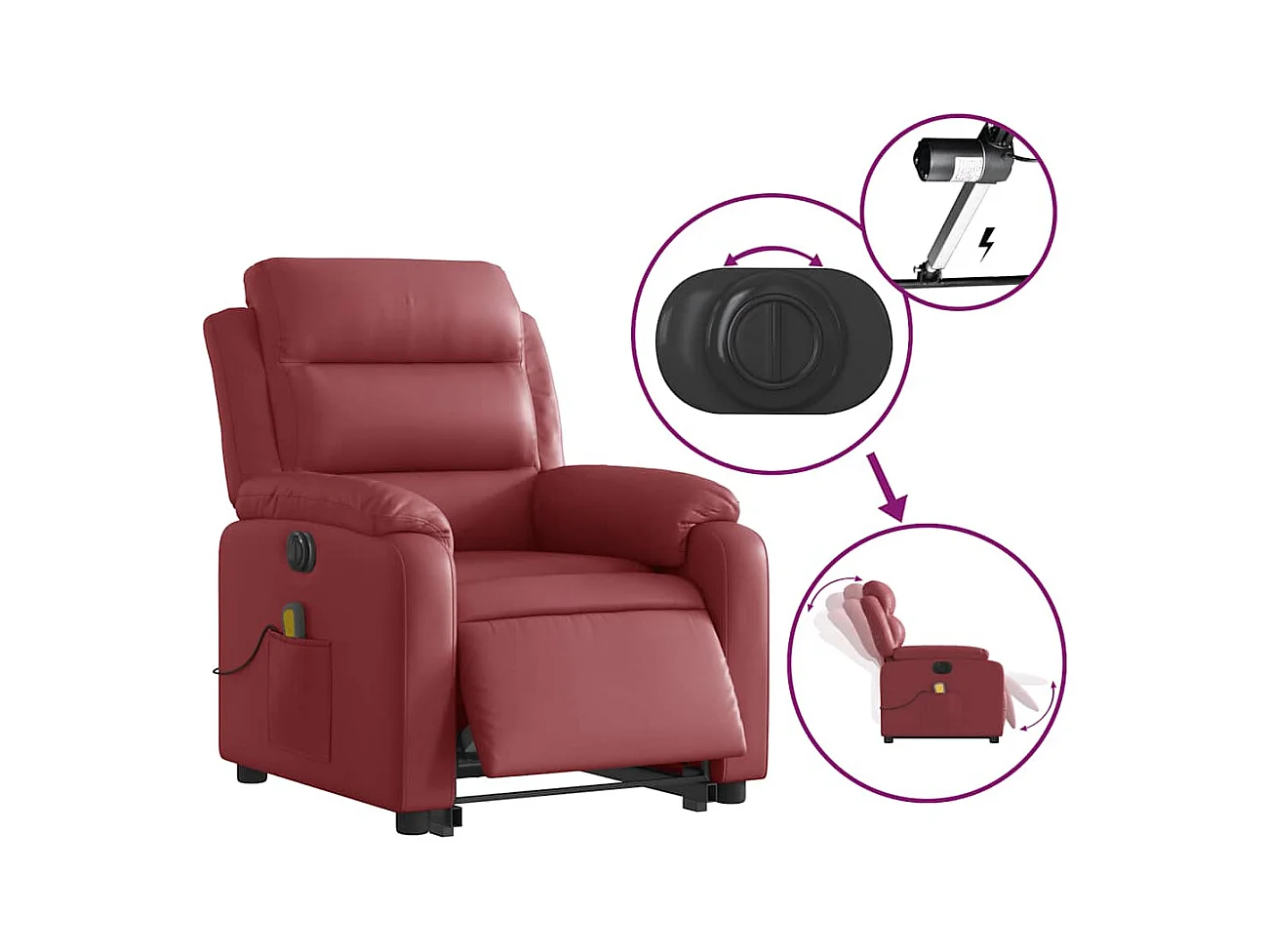 Fauteuil inclinable de massage électrique rouge bordeaux