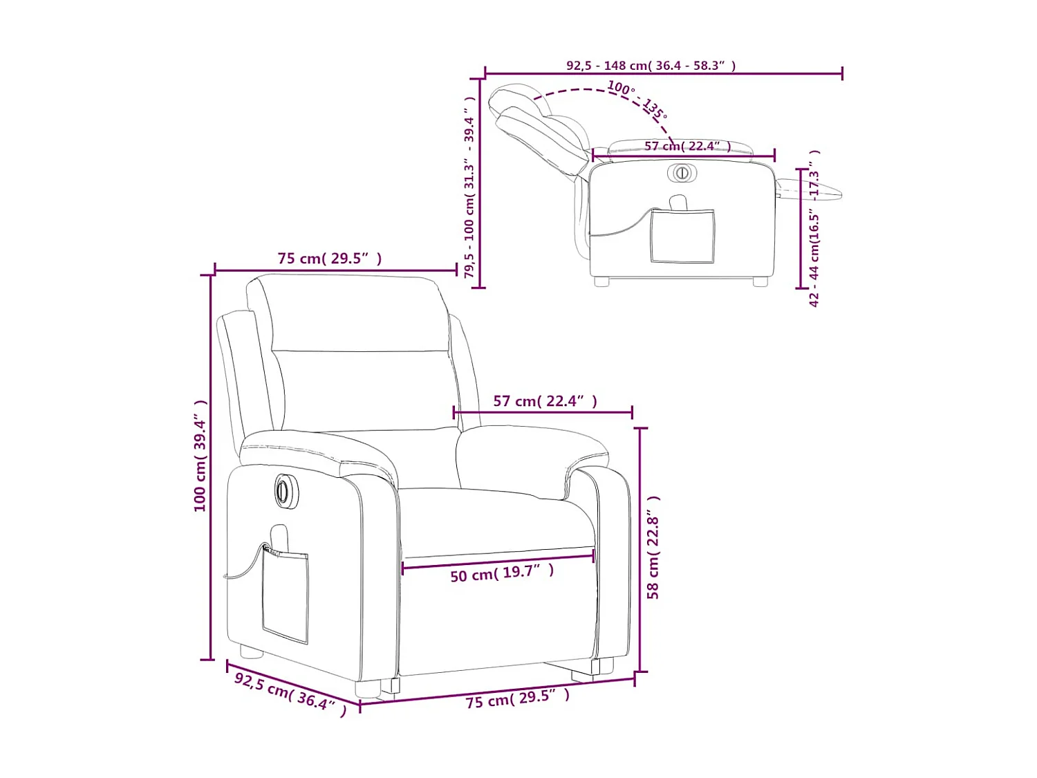 Fauteuil inclinable de massage électrique rouge bordeaux