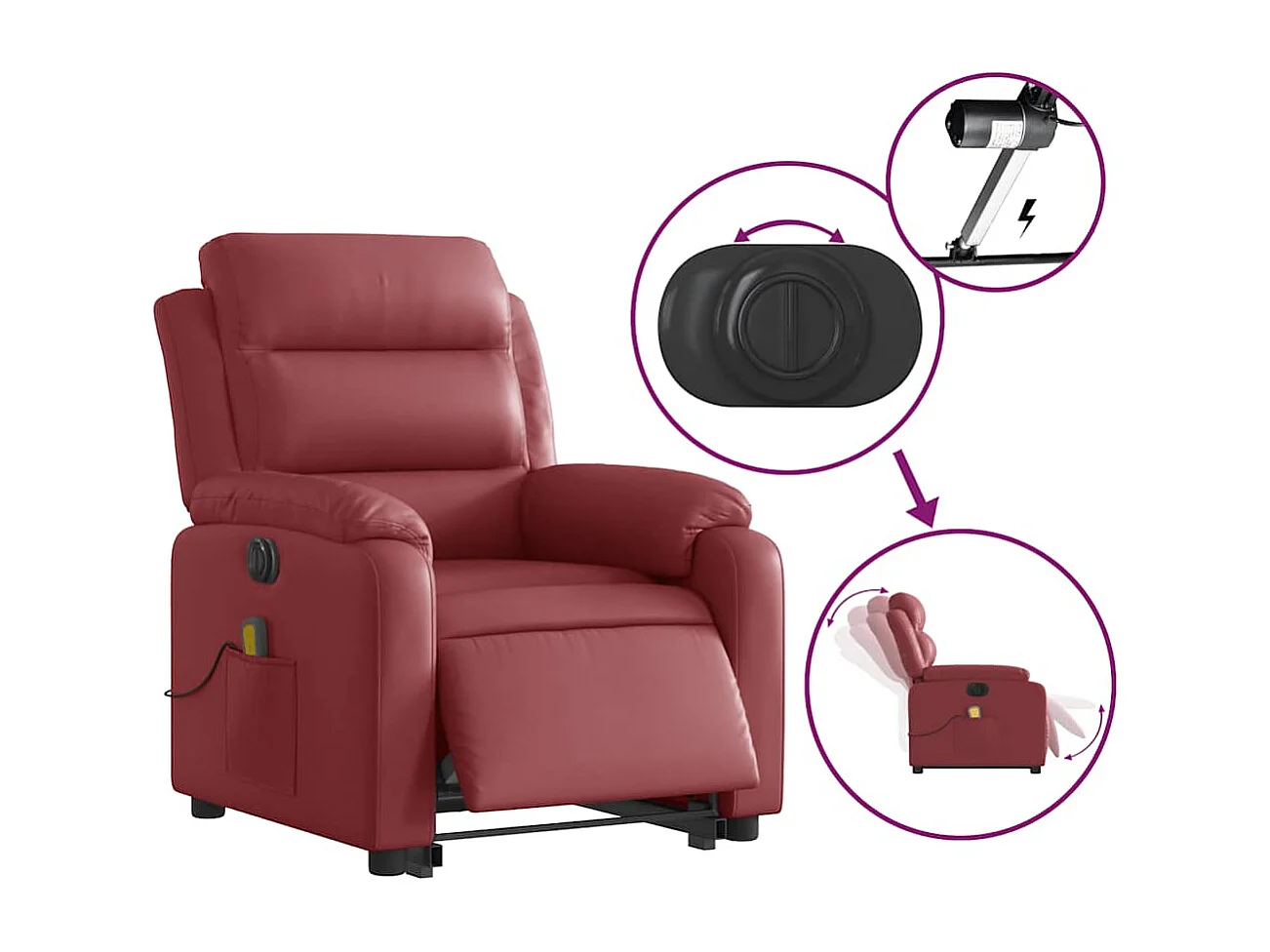 Fauteuil inclinable de massage électrique rouge bordeaux