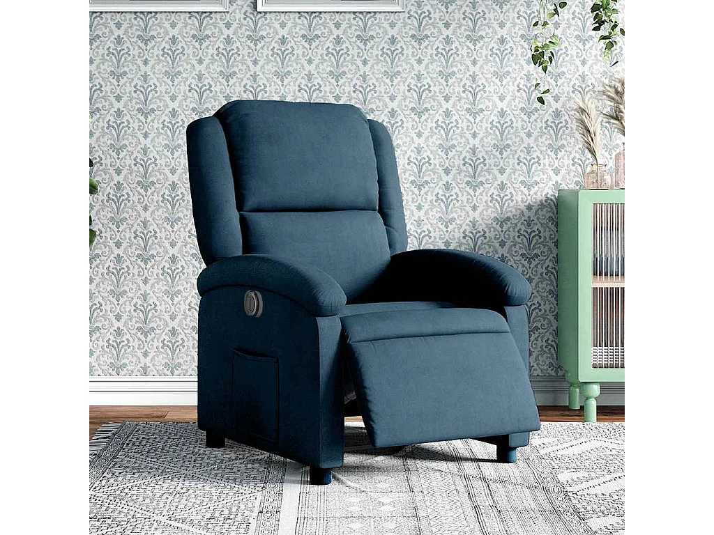 Poltrona de massagens reclinável veludo azul