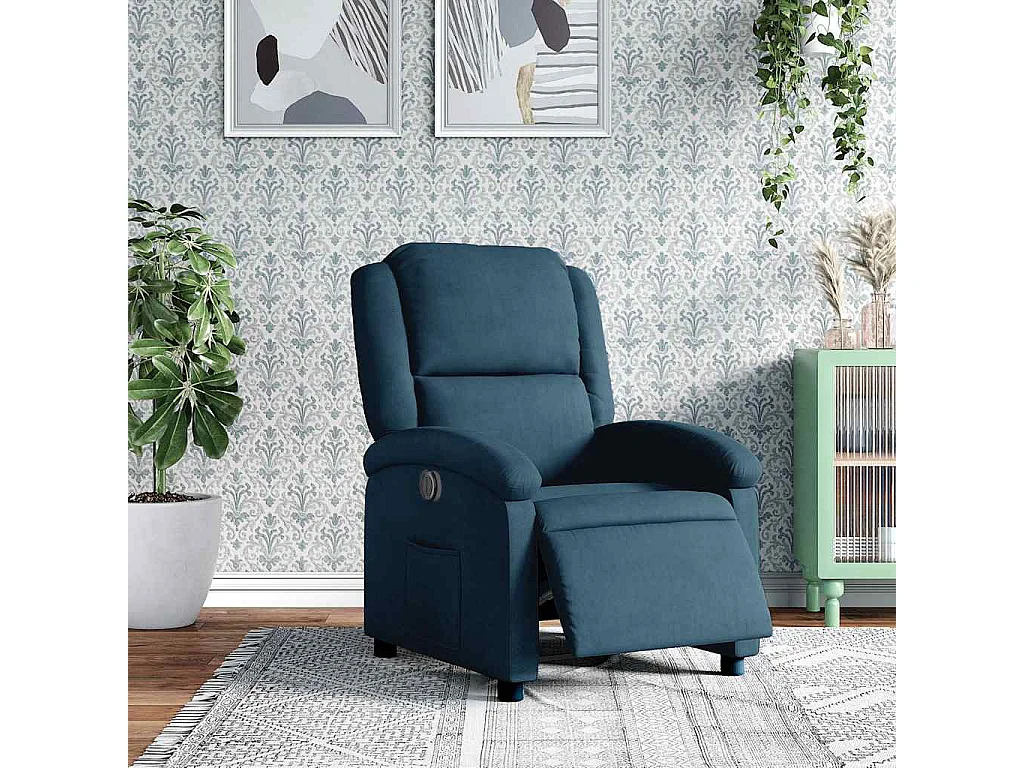 Poltrona de massagens reclinável veludo azul
