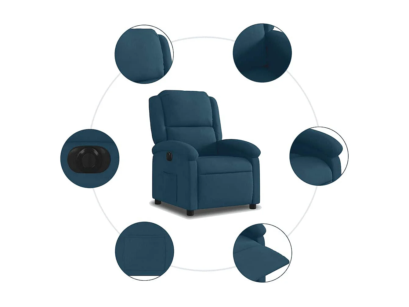 Poltrona de massagens reclinável veludo azul
