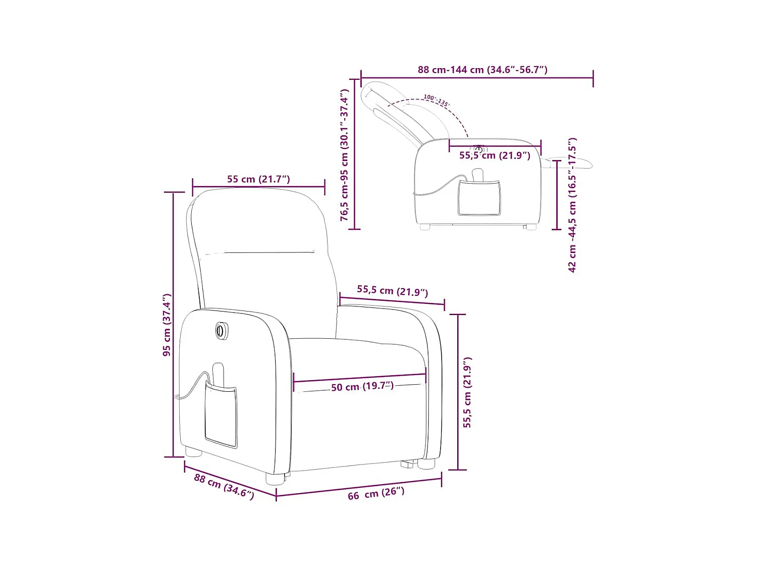 Fauteuil inclinable de massage électrique Noir Tissu