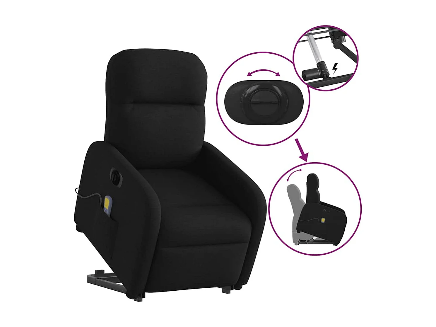 Fauteuil inclinable de massage électrique Noir Tissu