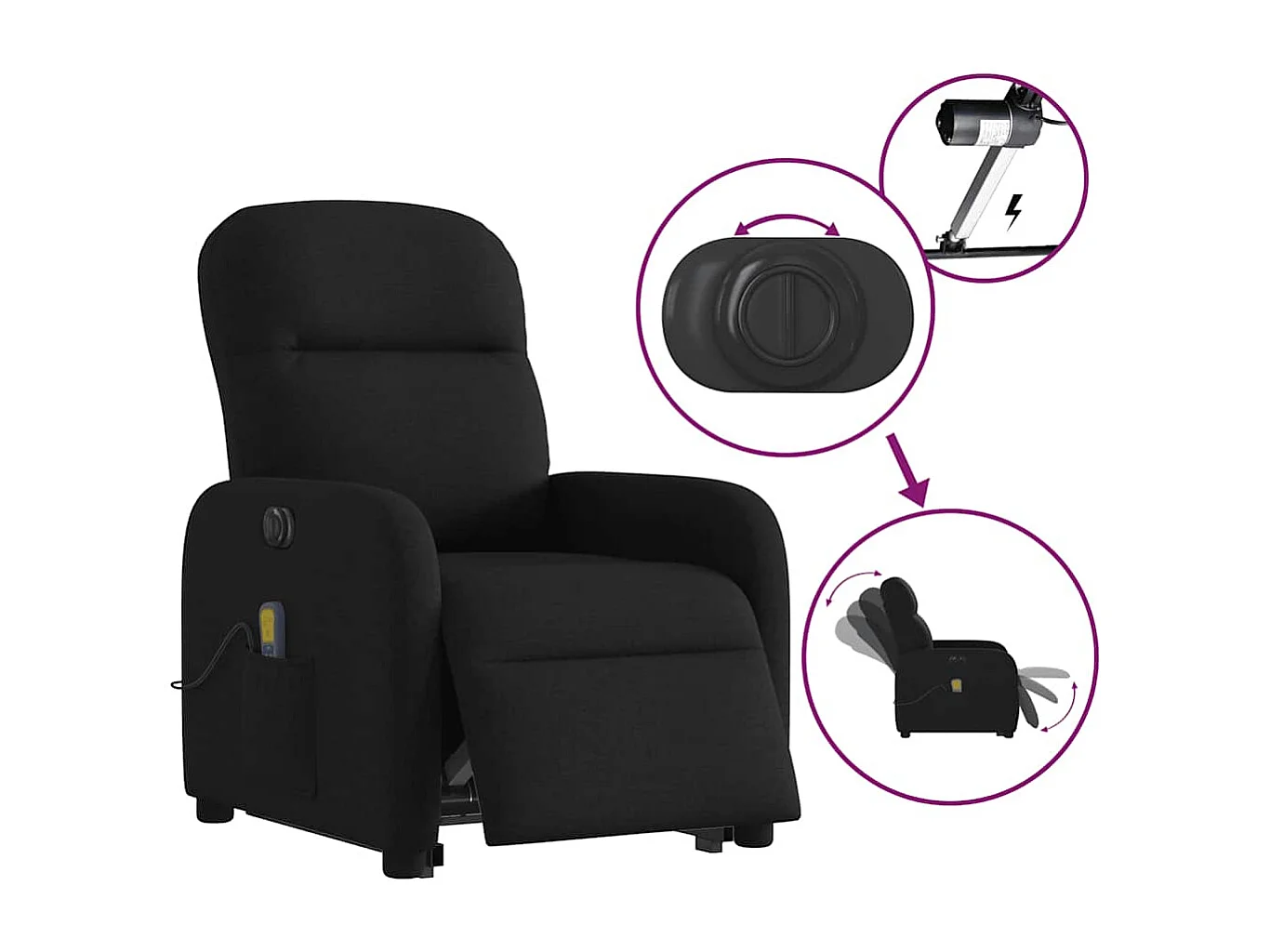 Fauteuil inclinable de massage électrique Noir Tissu