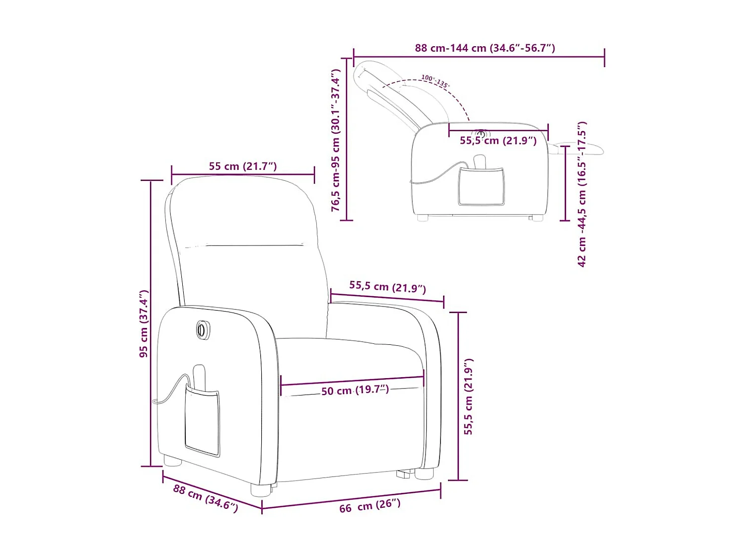 Sillón de masaje eléctrico reclinable elevable tela negro