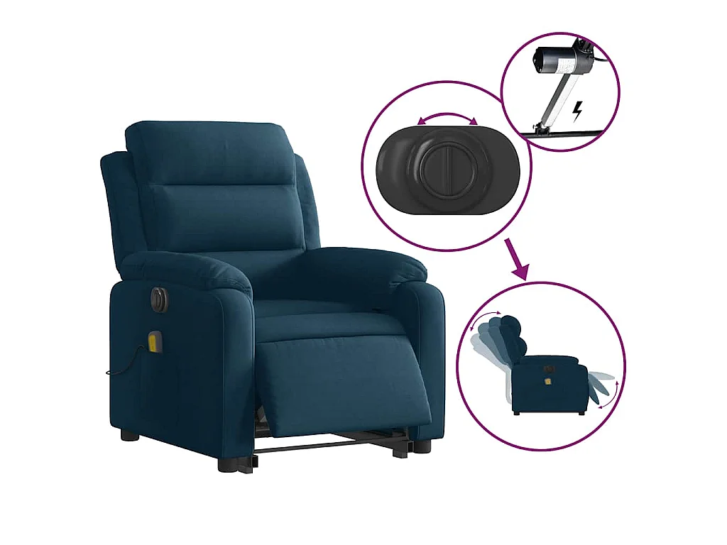 Fauteuil inclinable de massage électrique bleu velours